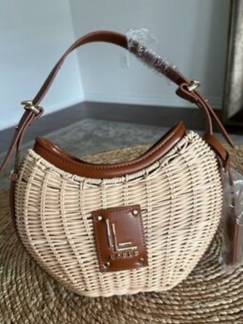 Loulou Woven Crescent Crossbody Bag in Natural & Brown - Picture 6 of 16